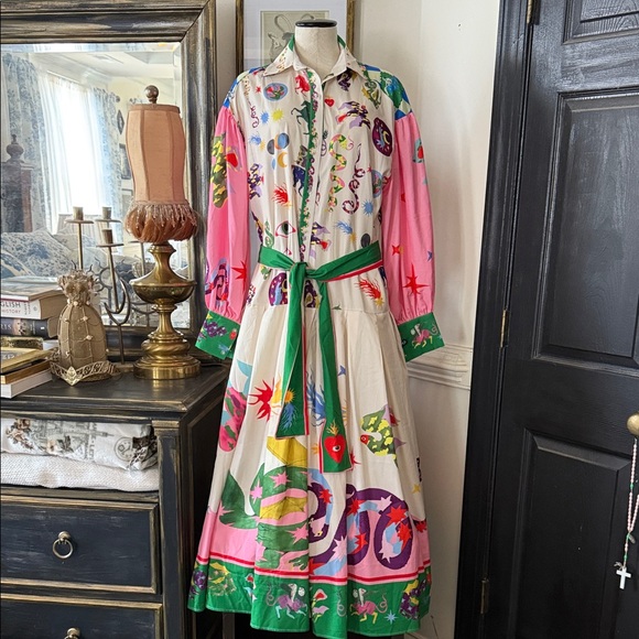 2 Bohemian Patchwork Maxi Dresses with Green Sash - Picture 10 of 15